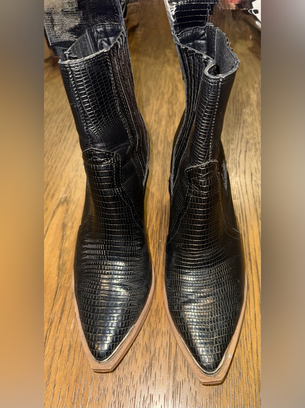 ARiderGirl Eleanor Black Faux Lizard Snake Print Western Booties Size 7